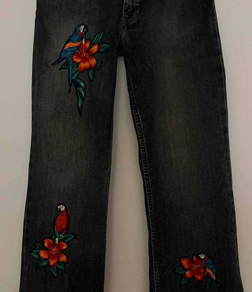 Repurposed deep indigo blue vintage jeans.