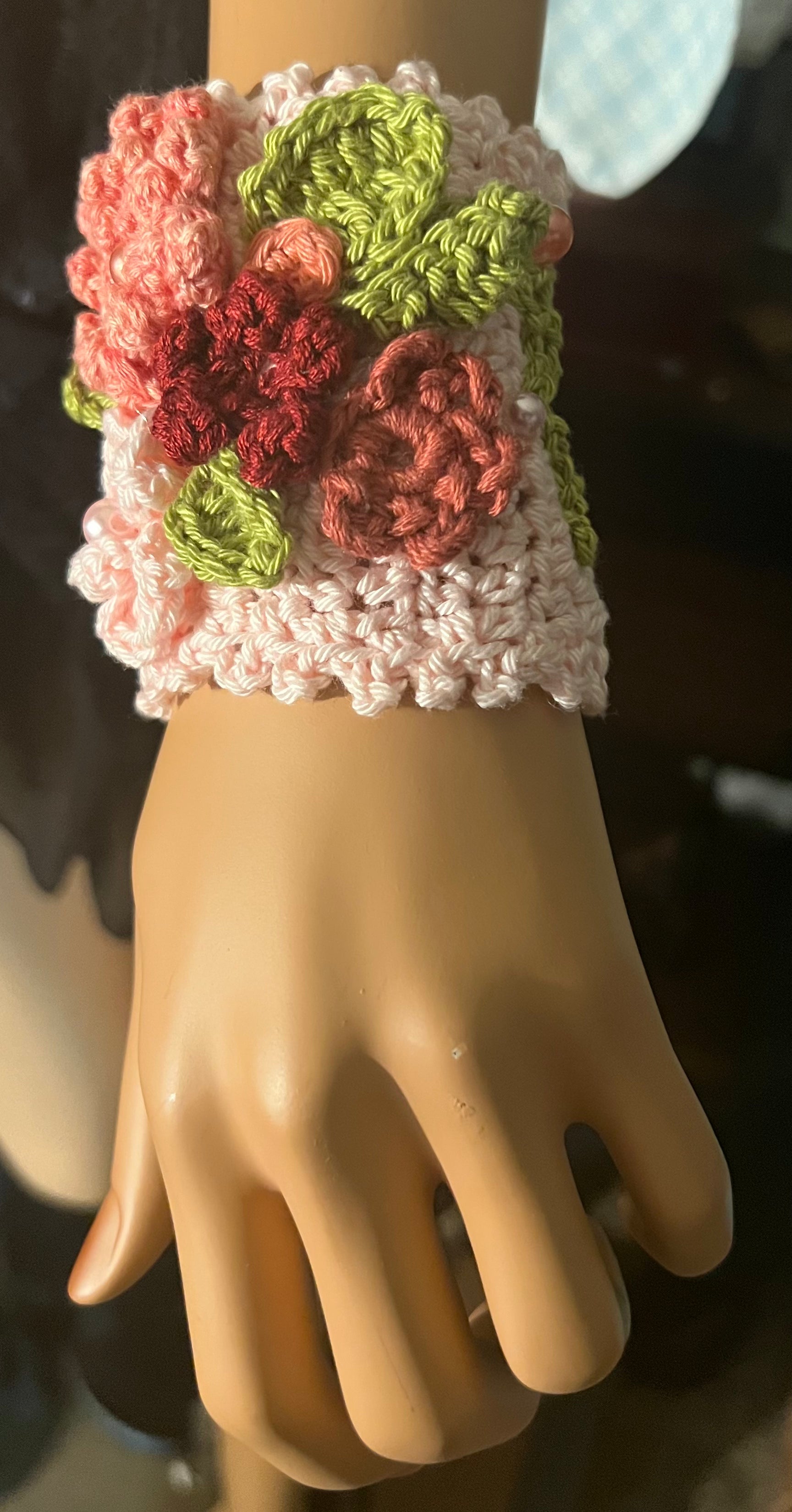 Hand crochet flower bracelet. Made to order.