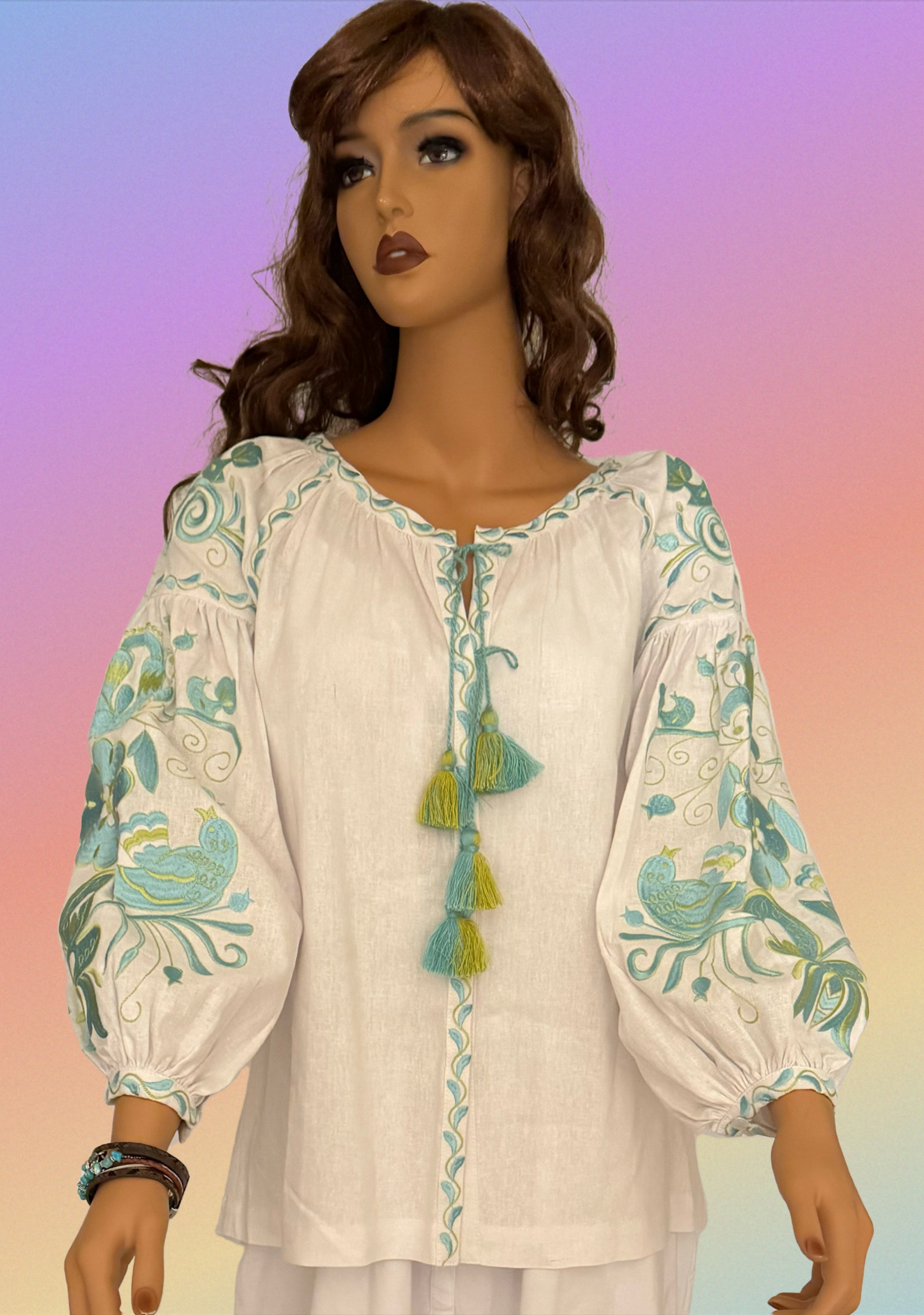 Traditional embroidered Romanian bohemian style blouse.