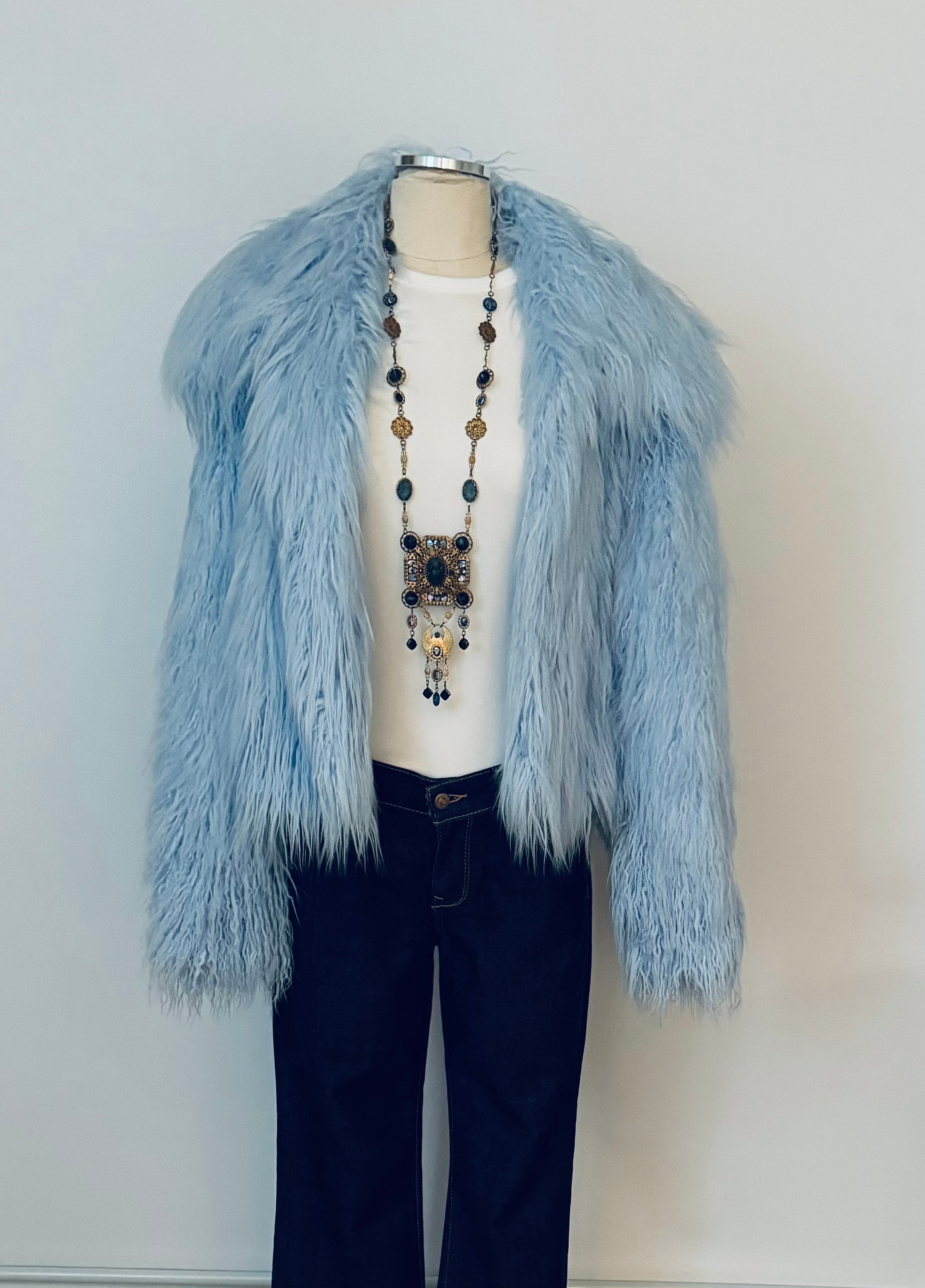 Baby blue faux fur jacket