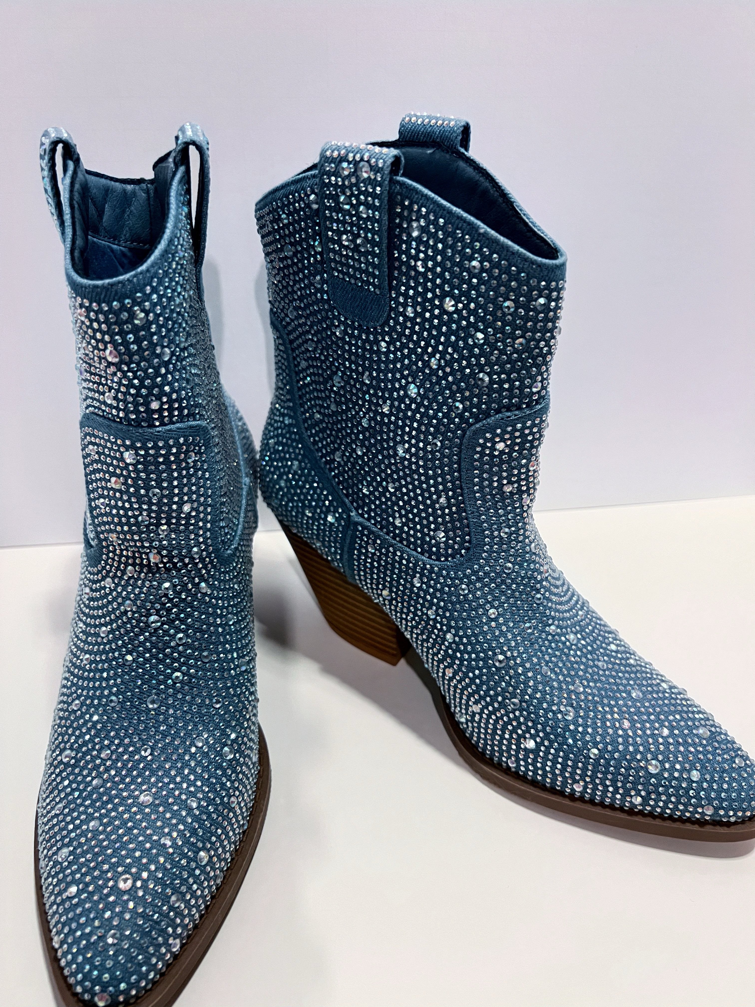 Blue Rhinestone Cowgirl Boots. Size 7. (SALE)