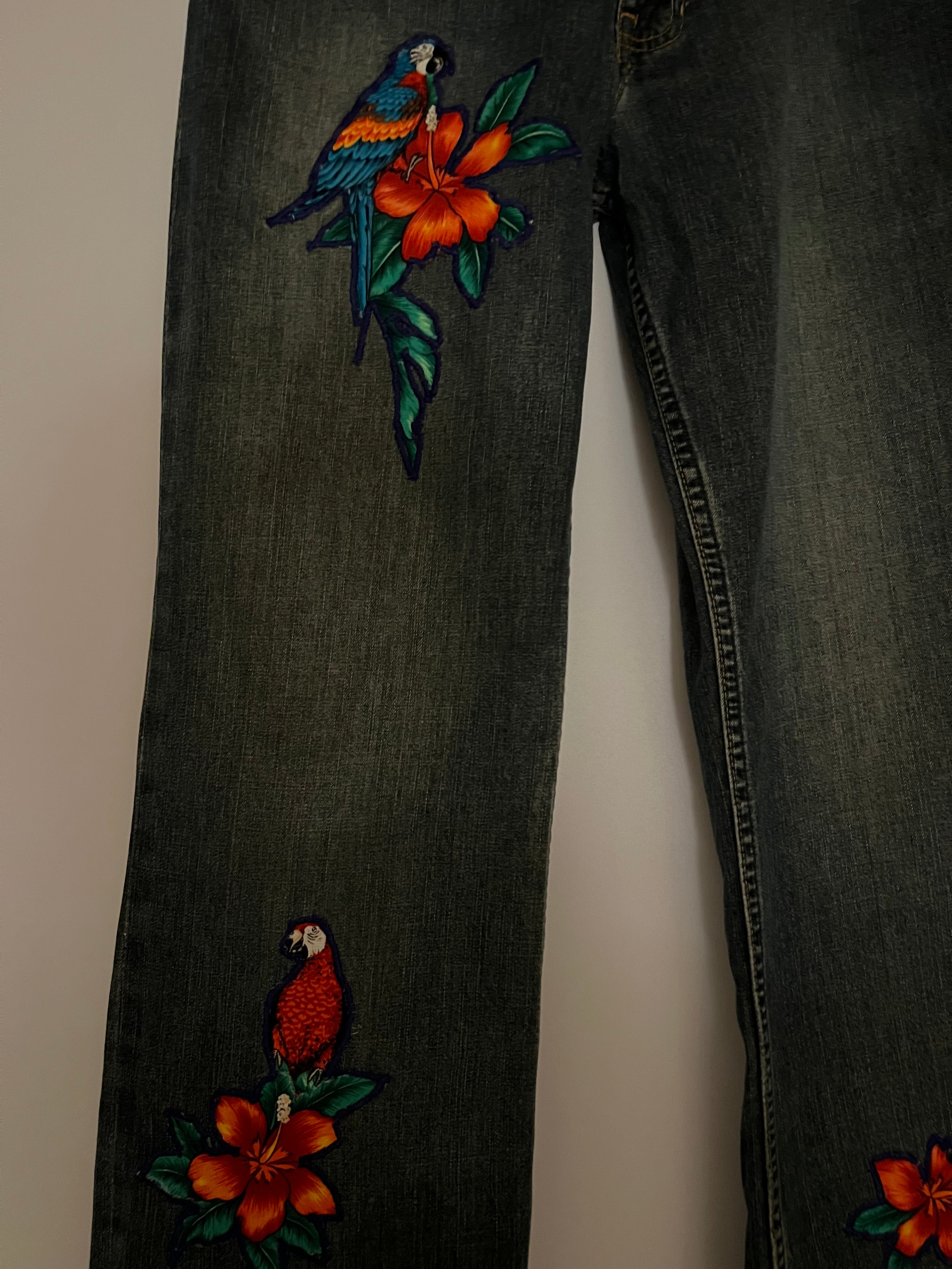 Repurposed deep indigo blue vintage jeans.