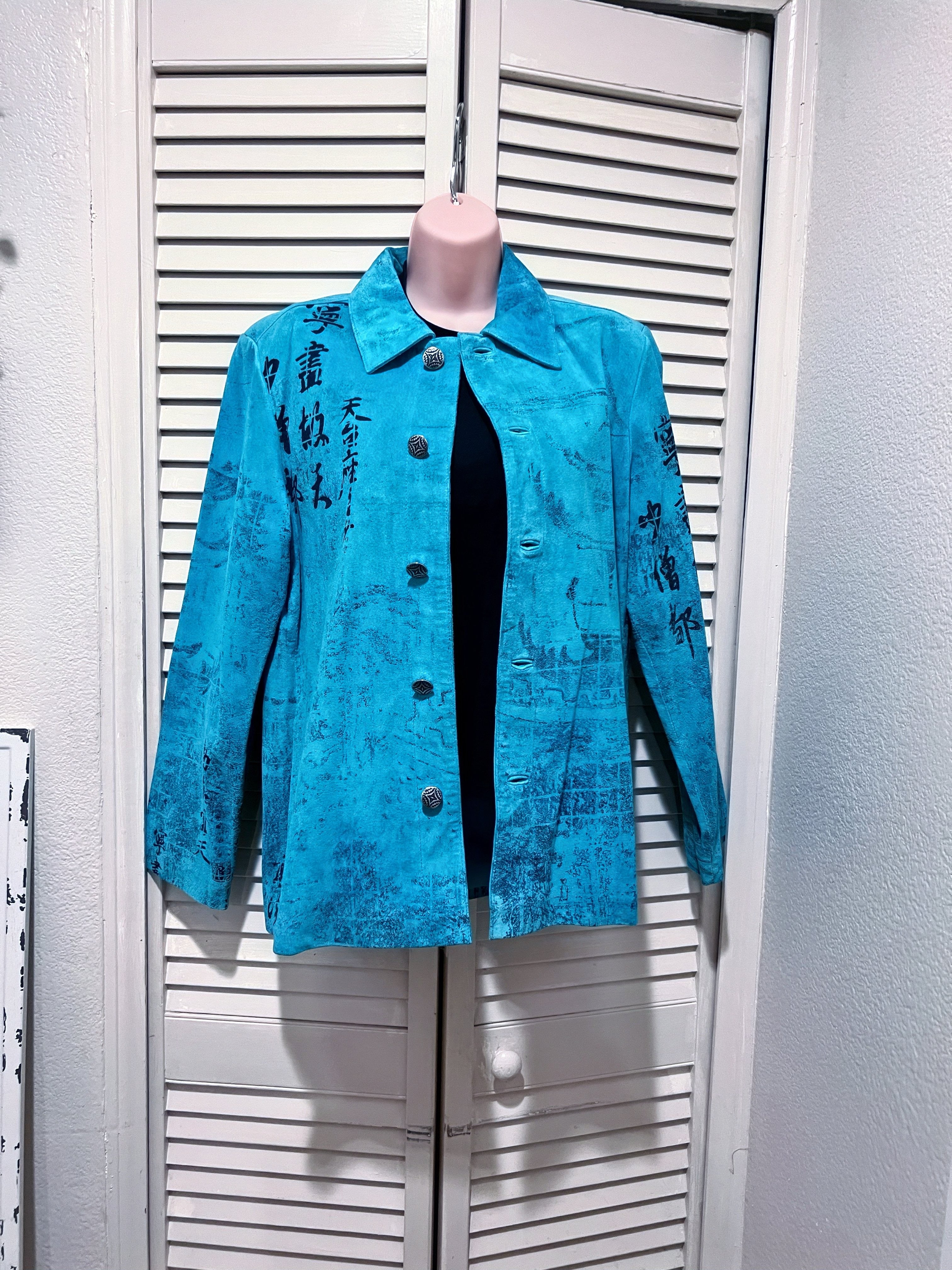 Teal Blue leather Jacket