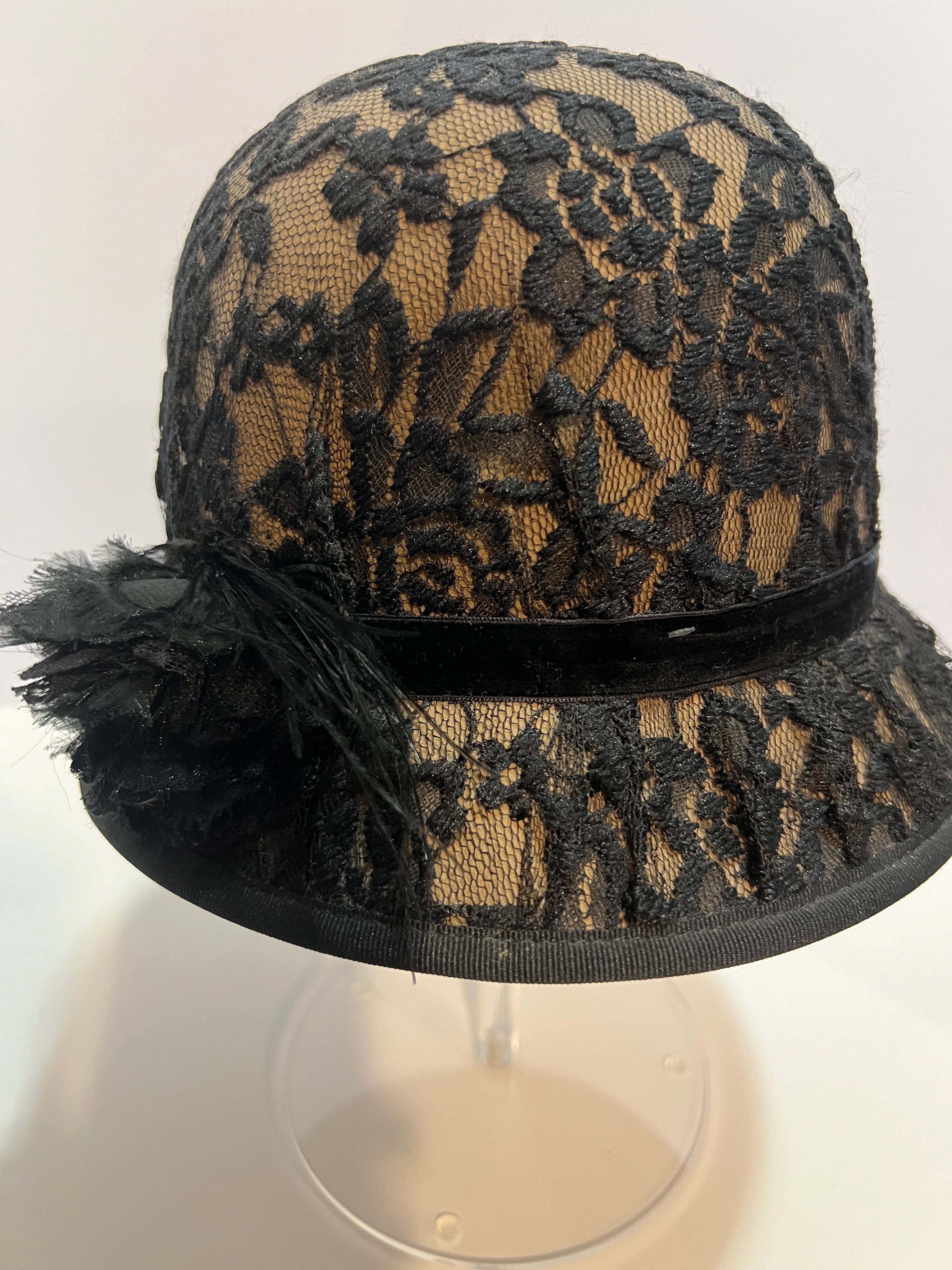 Vintage black velvet, Bell or  bowler style hat