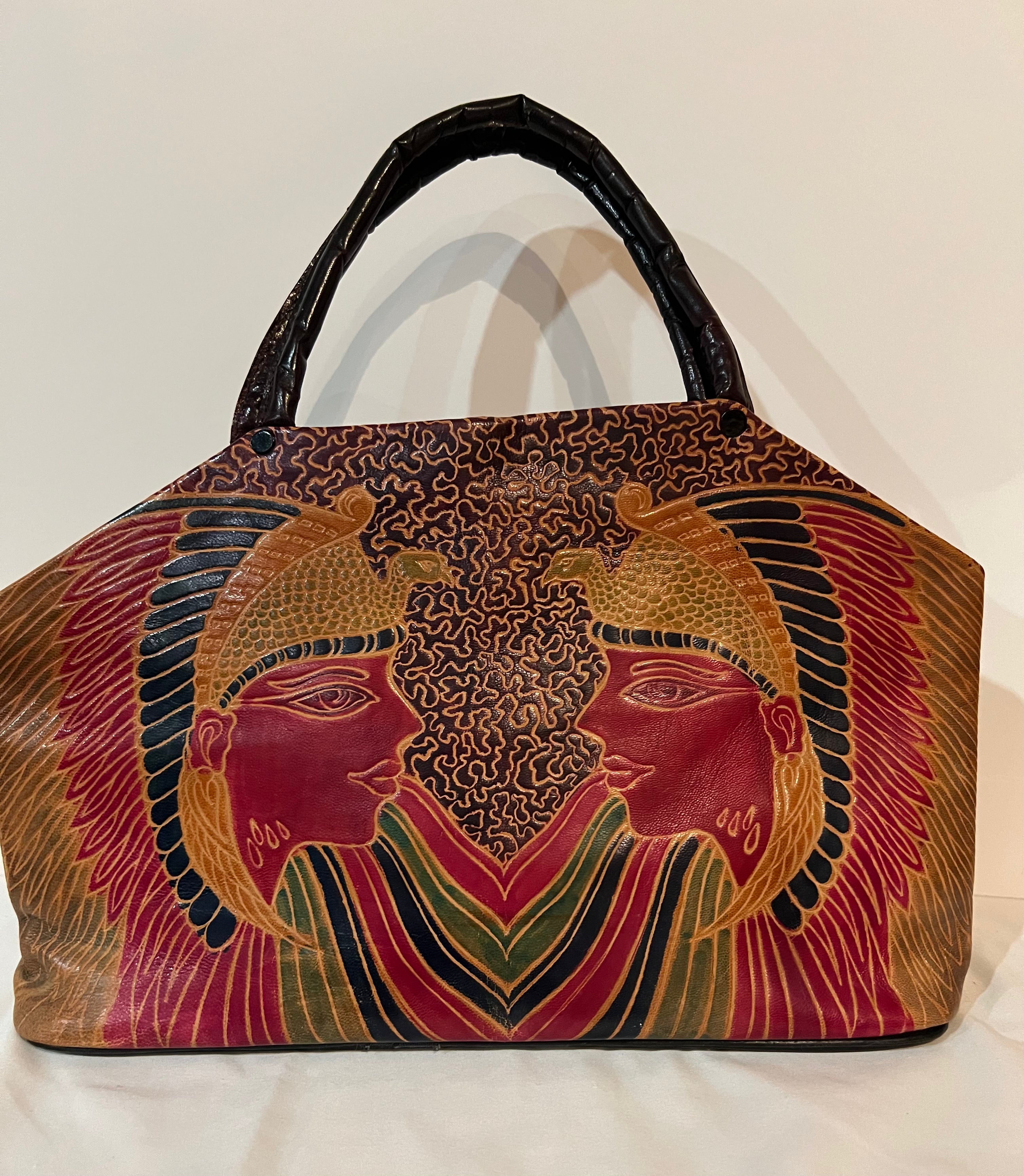 Vintage leather carved design handbag