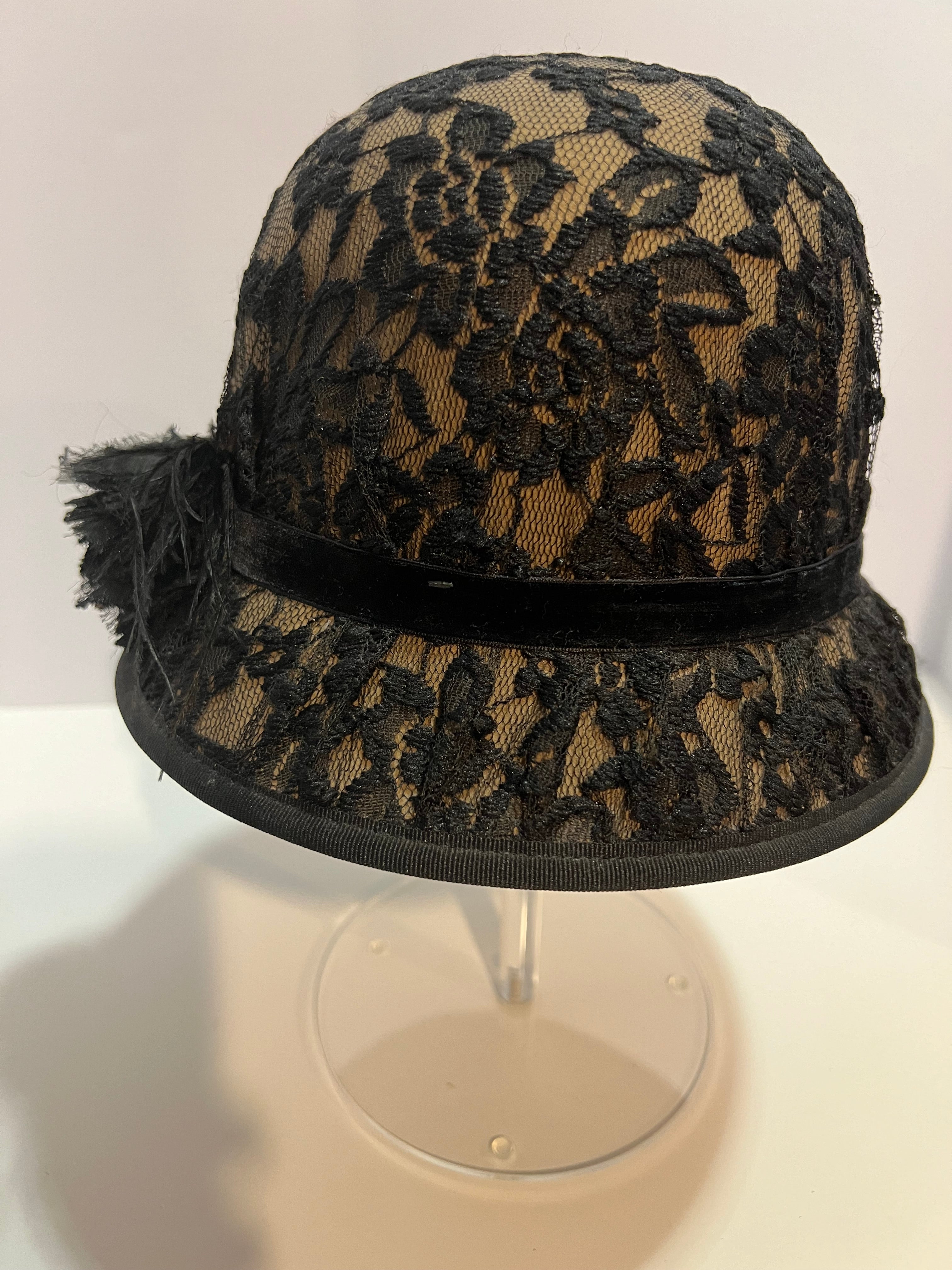 Vintage black velvet, Bell or  bowler style hat