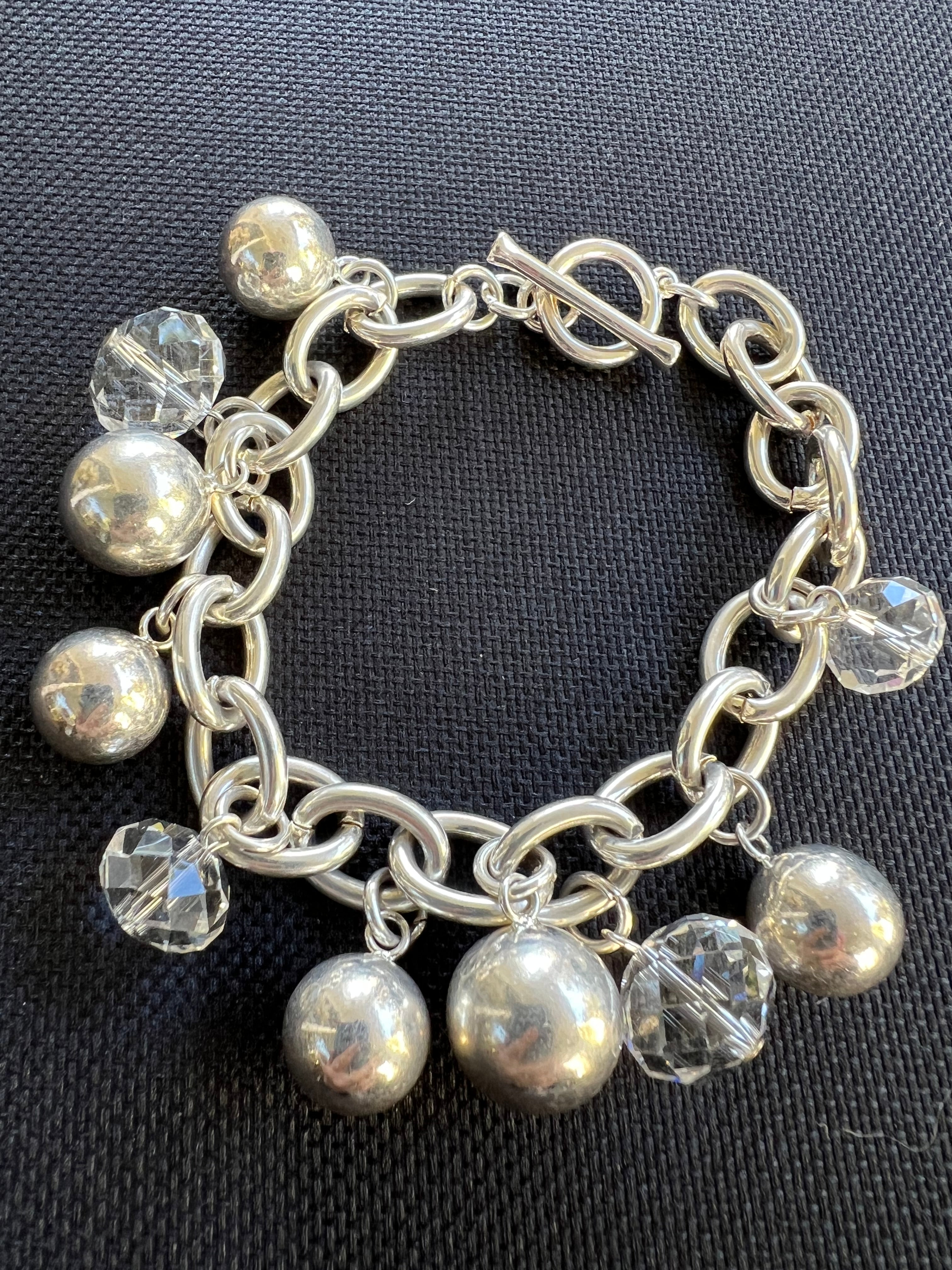 Sterling silver, crystals and faux pearl bracelet