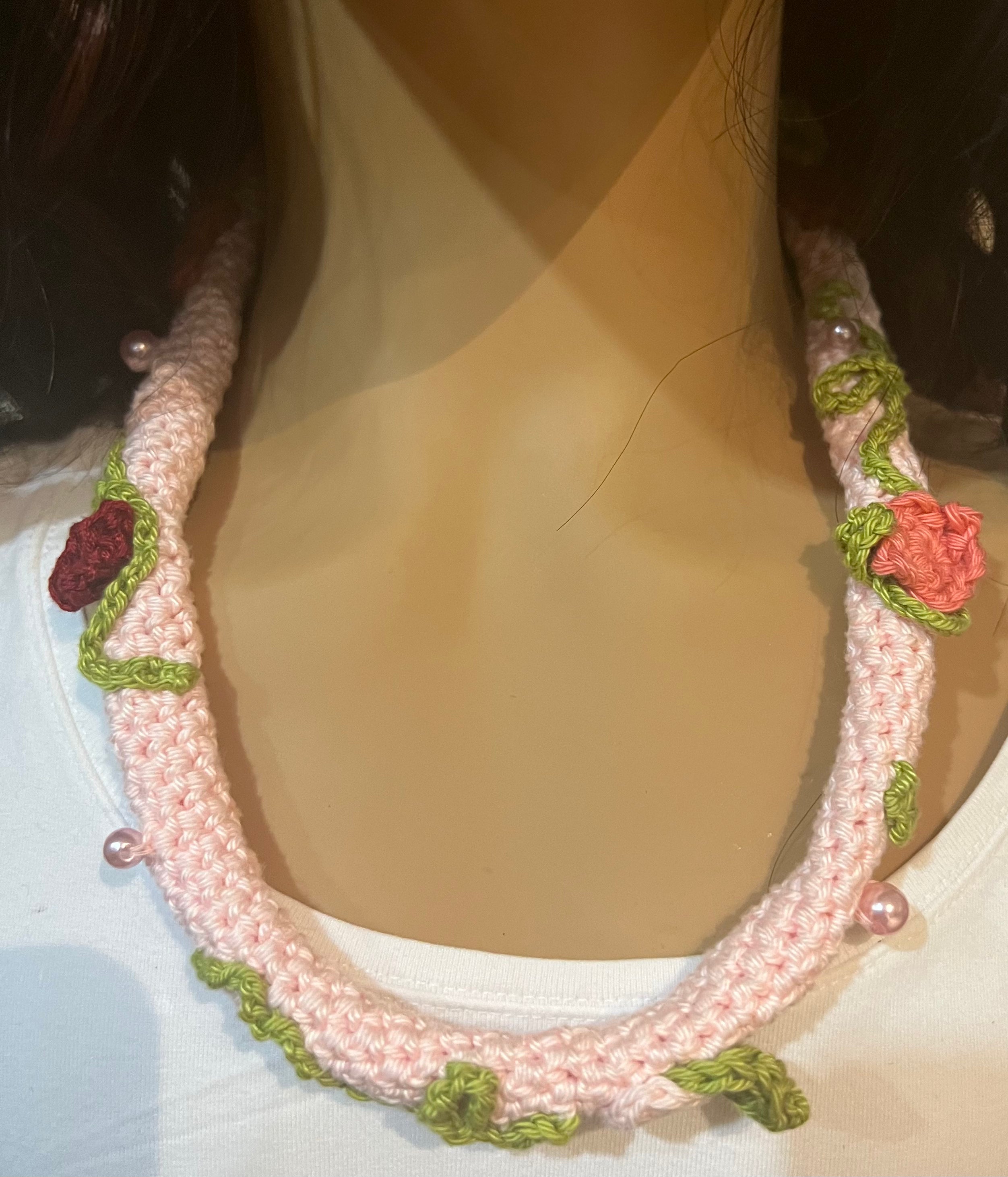 Lovely floral crochet  necklace, made to order.