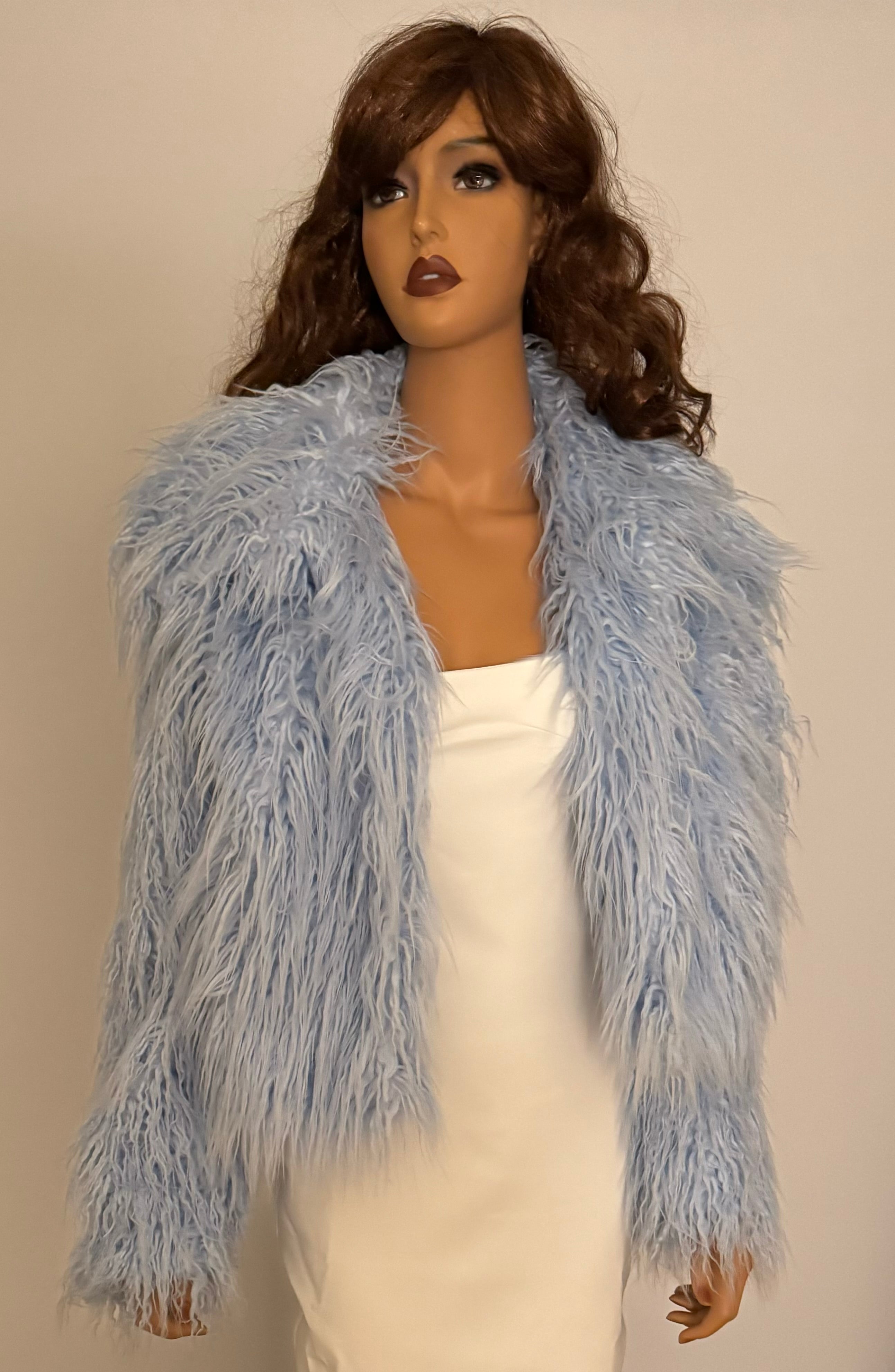 Baby blue faux fur jacket