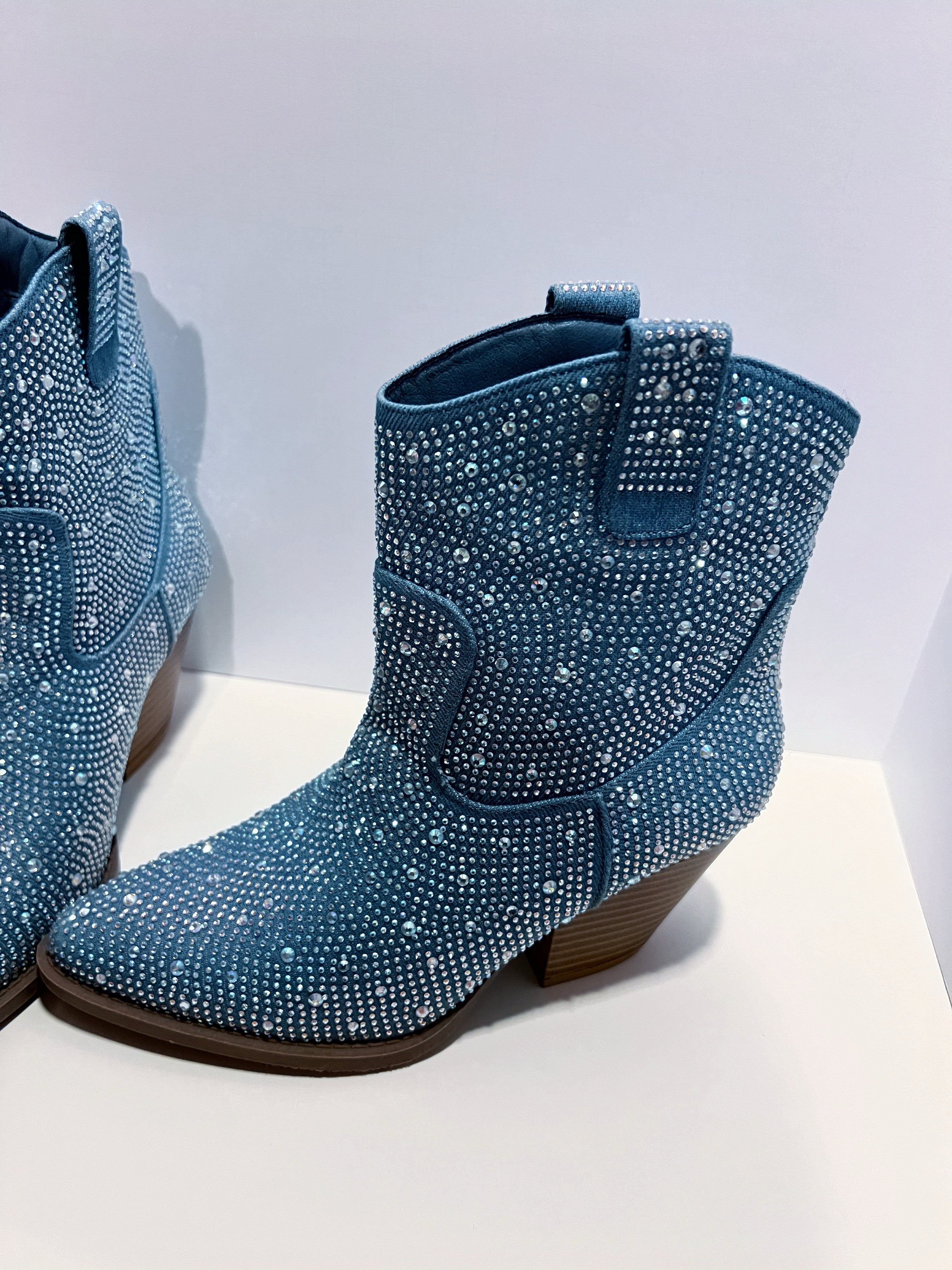 Blue Rhinestone Cowgirl Boots. Size 7. (SALE)