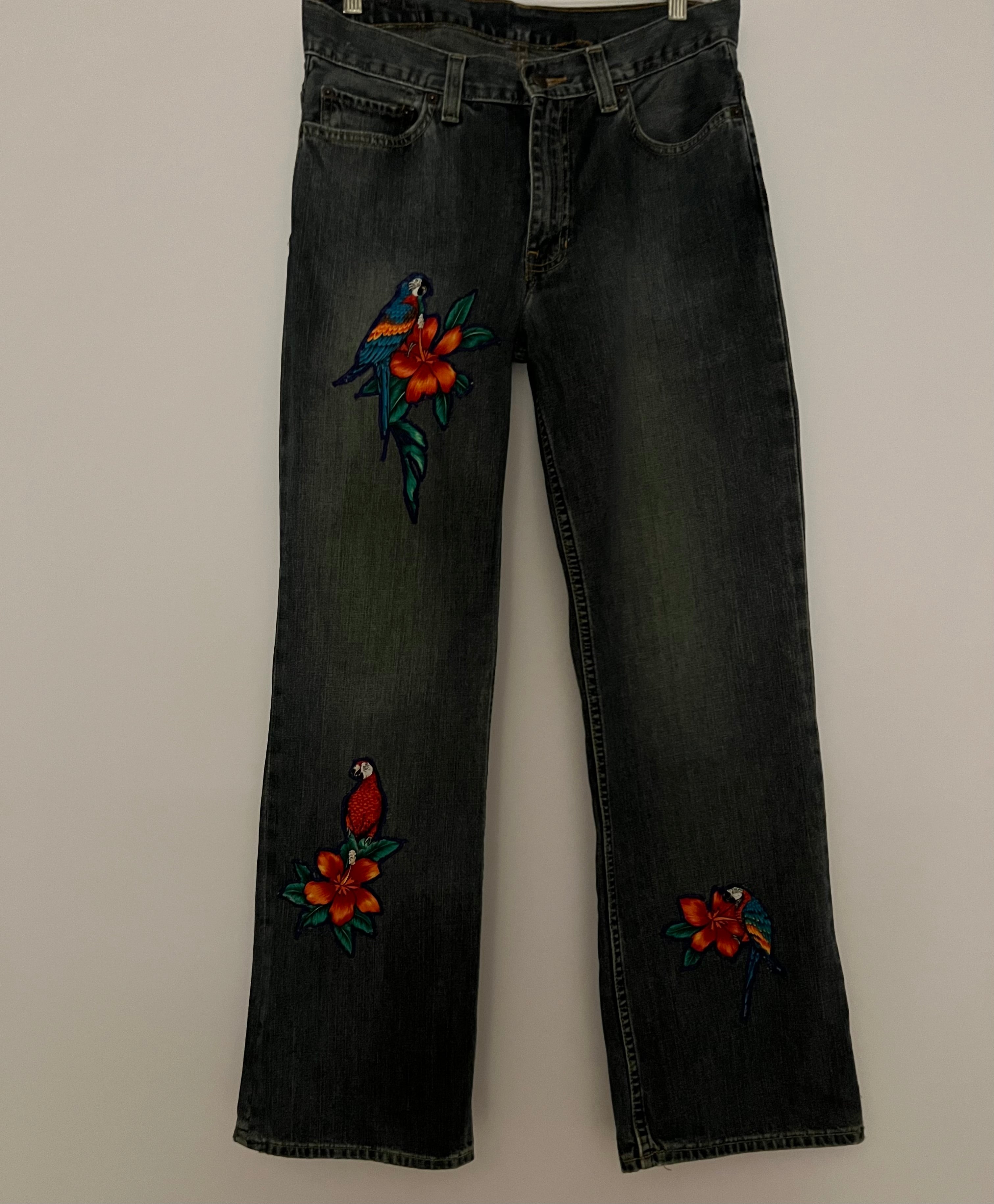 Repurposed deep indigo blue vintage jeans.