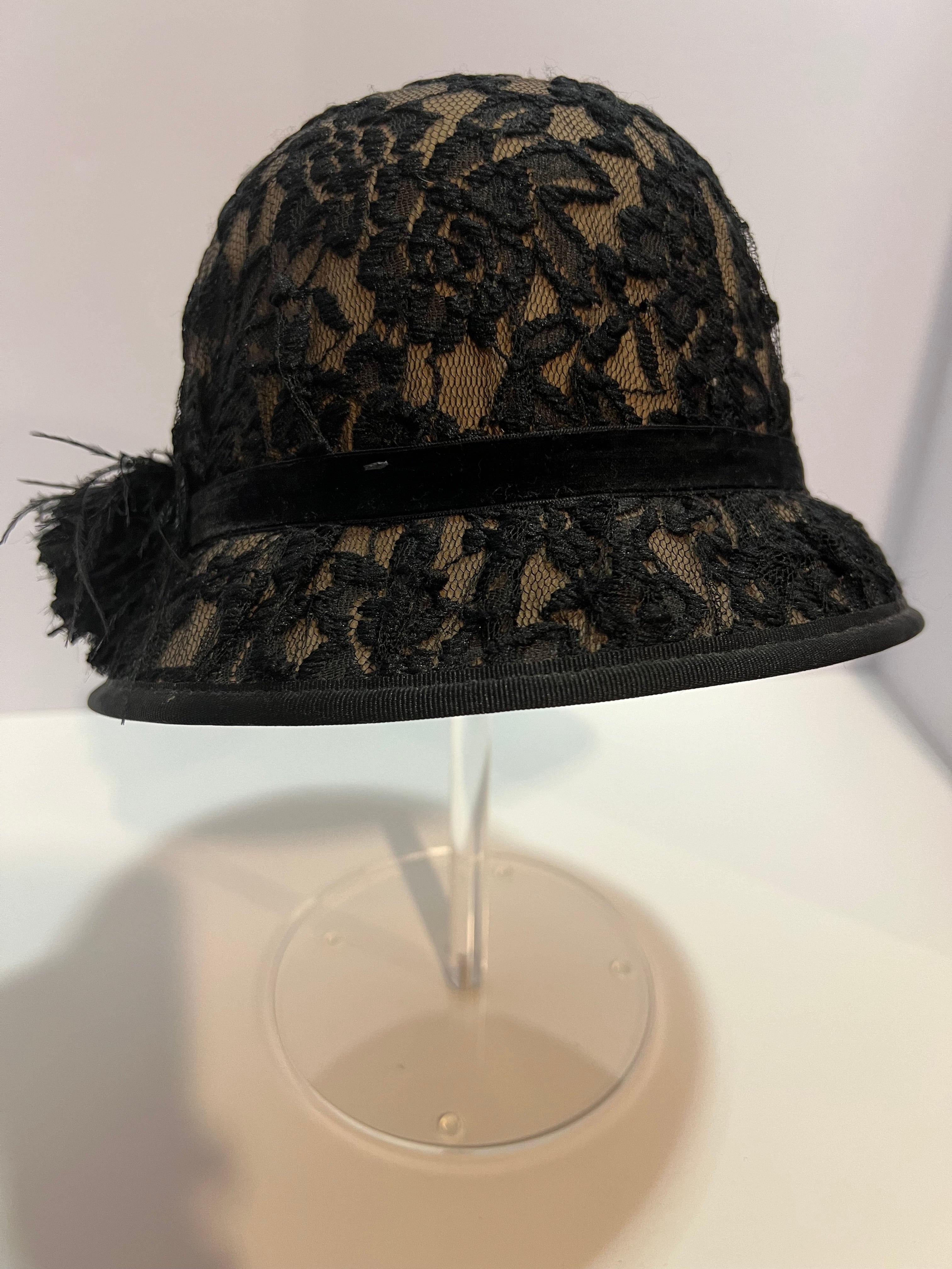 Vintage black velvet, Bell or  bowler style hat