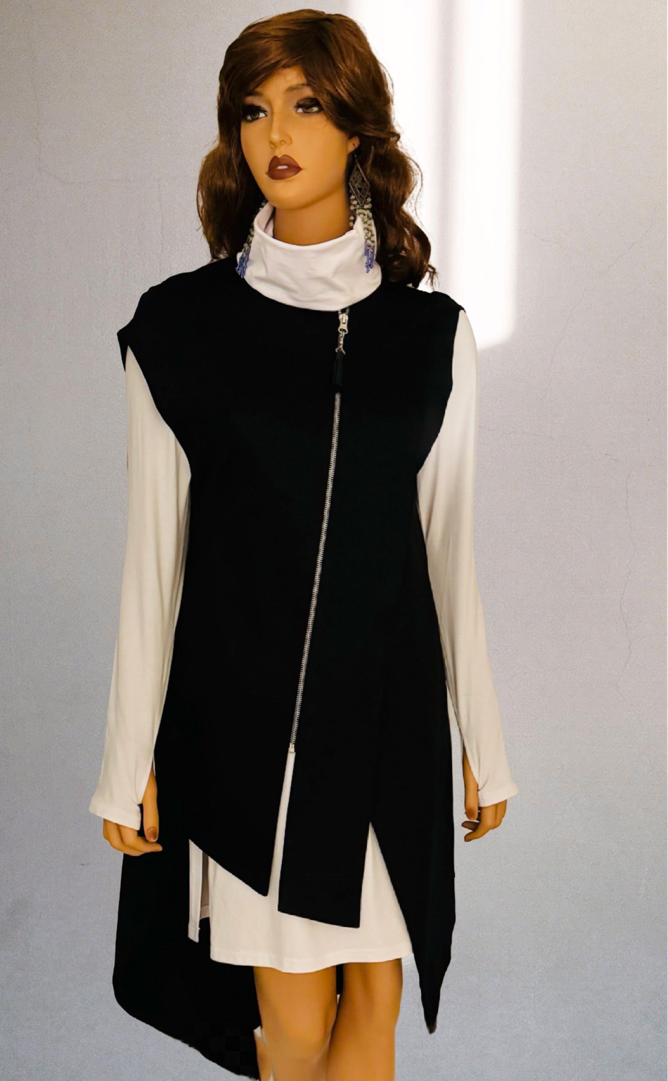 Bias cut  2 piece knit dress and zippered covered jacket.